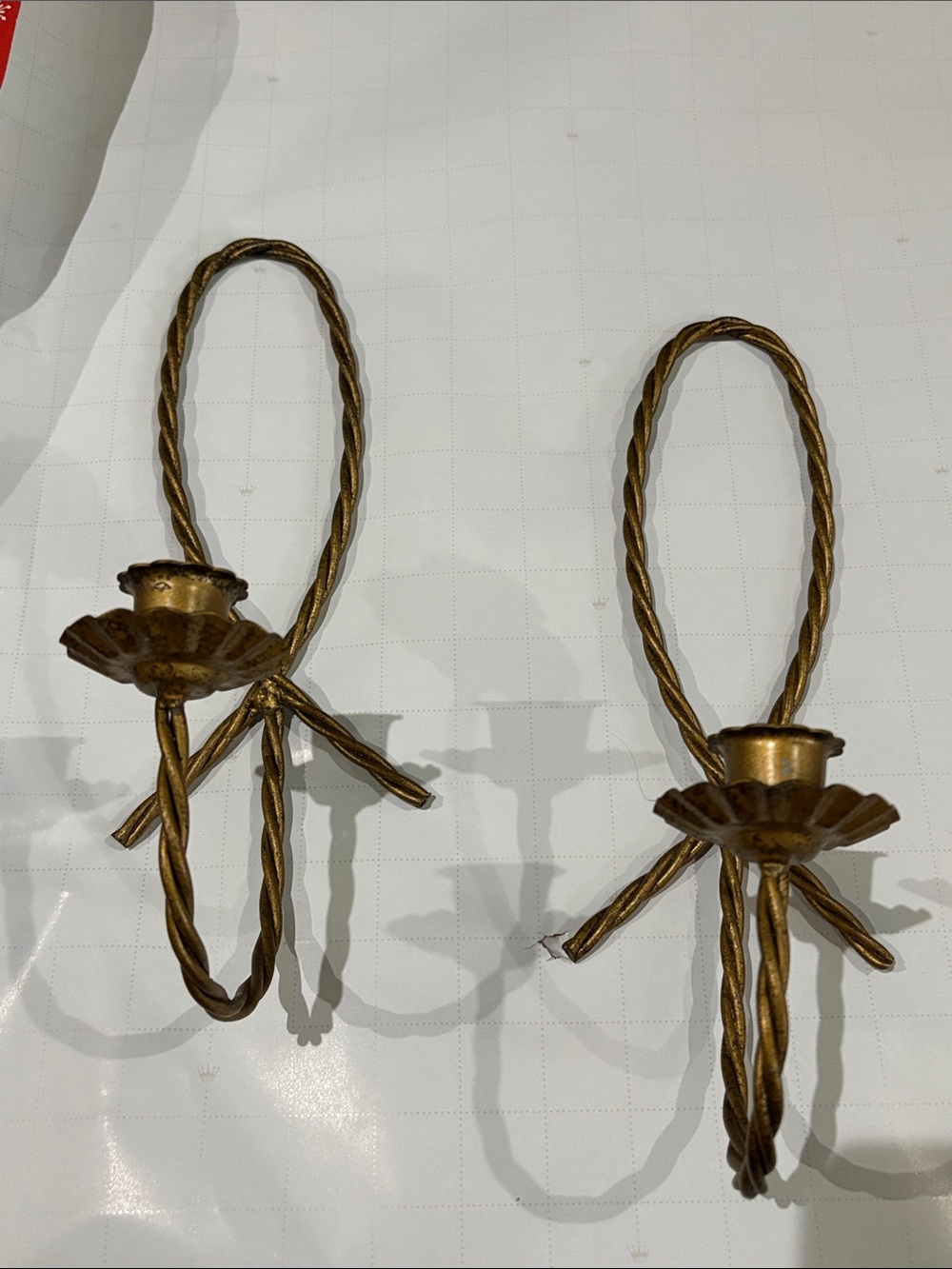 Vintage Gold Twisted Metal Wall Candle Holders (Pair)